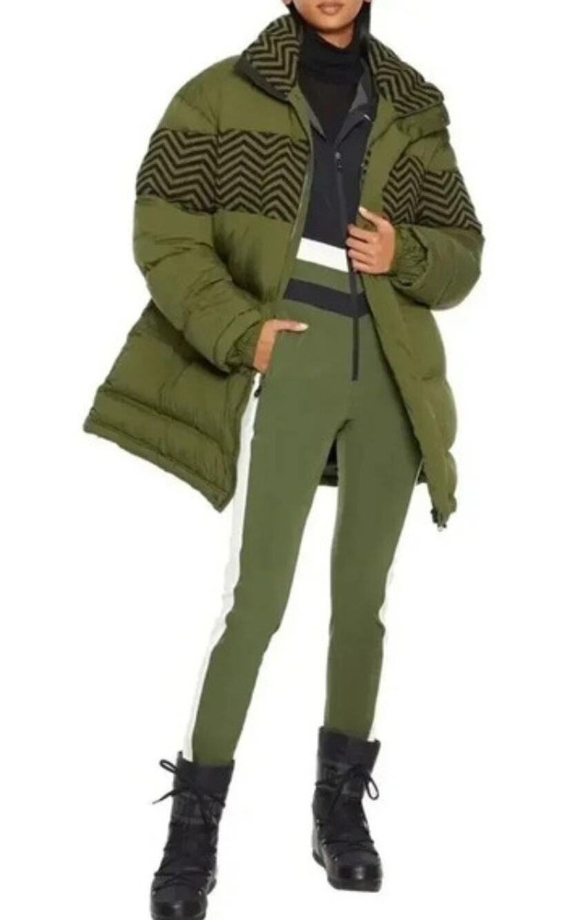 NWT $850 Perfect Moment Ski Puffer Jacket Chevron Olive Green Down Coat Sz S